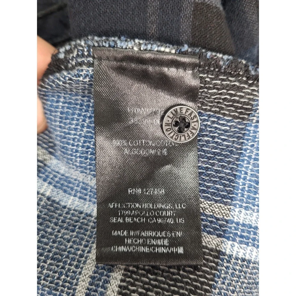 VTG Affiliation Mens Button Up Shirt Black Label Long Sleeve Plaid‎ Blue 2XL